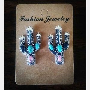 Silver Stone Cactus Stud Earrings